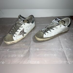 Golden Goose Women's Super-Star with zebra print pony skin star. size 40( 10) .